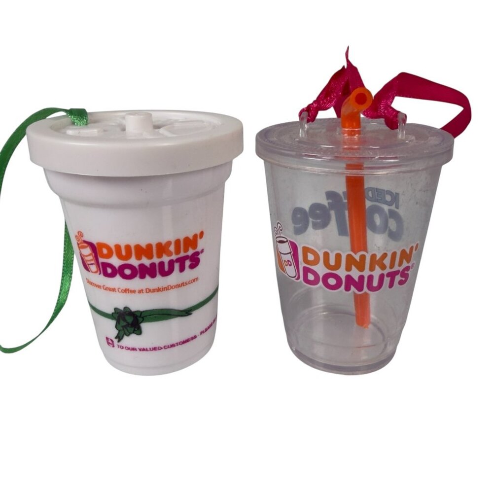 Dunkin’ Donuts Coffee Cup Iced Coffee Christmas Ornament Lot of 2